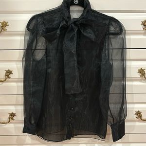 Zara chiffon black bow blouse